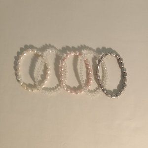 Cultured Pearls and Crystal Stretch Bracelet Set 5PCS